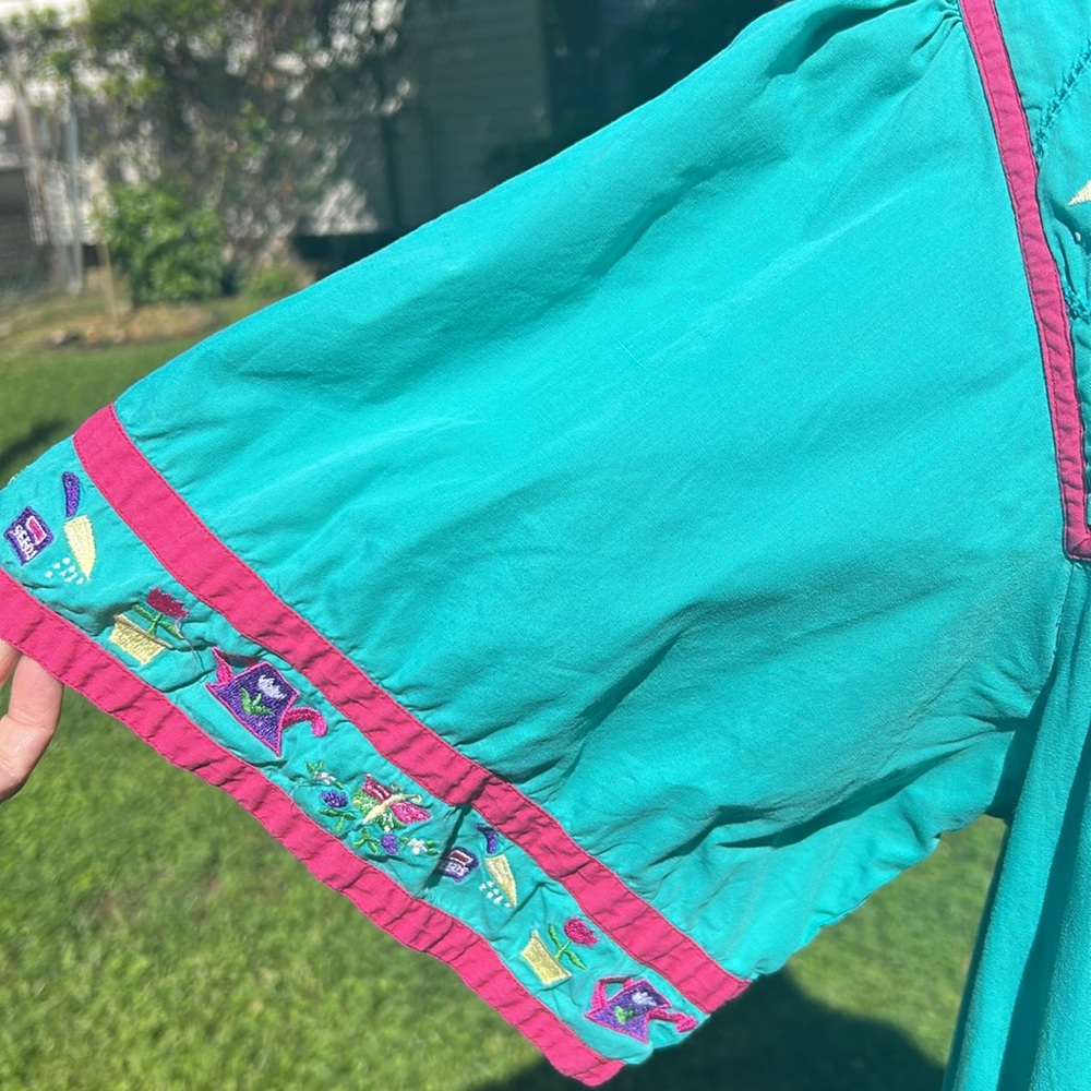 Embroidered Teal Garden Dress L - Picture 5 of 8